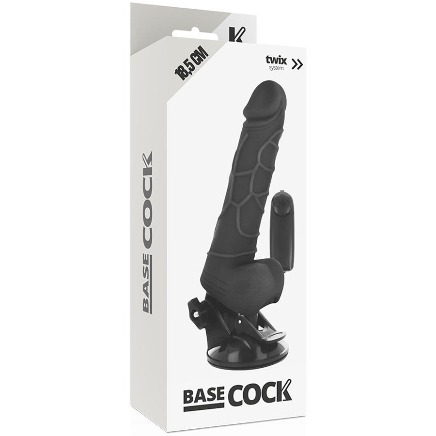 BASECOCK - REALISTISCHE VIBRATOR MET AFSTANDSBEDIENING ZWART 18.5 CM -O- 4CM