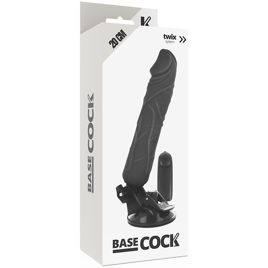BASECOCK - REALISTISCHE VIBRATOR AFSTANDSBEDIENING ZWART 20 CM -O- 4 CM