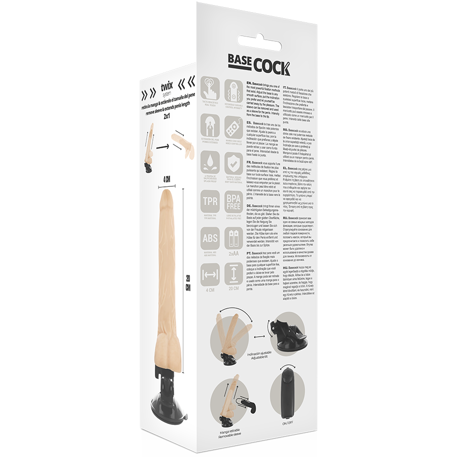 BASECOCK - REALISTISCHE NATUURLIJKE AFSTANDSBEDIENING VIBRATOR MET TESTIKELS 20 CM -O- 4 CM