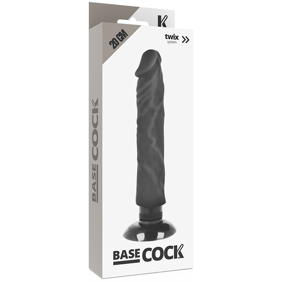 BASECOCK - REALISTISCHE VIBRATOR 2-1 NATUURLIJK ZWART 20 CM -O- 4 CM