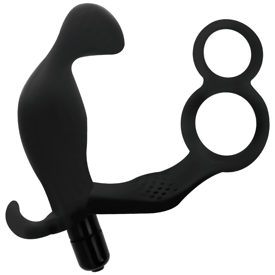 ADDICTED TOYS - BUTTPLUG MET DUBBELE PENISRING EN BALZAK ZWART