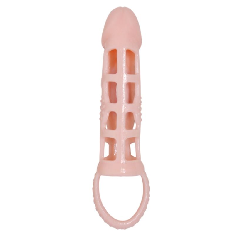 BAILE - PENISVERLENGER HOES MET VIBRATIE EN NATUURLIJKE STRAP 13,5 CM