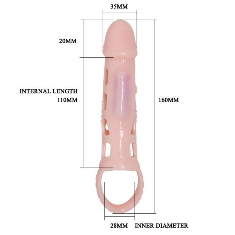 BAILE - PENISVERLENGER HOES MET VIBRATIE EN NATUURLIJKE STRAP 13,5 CM