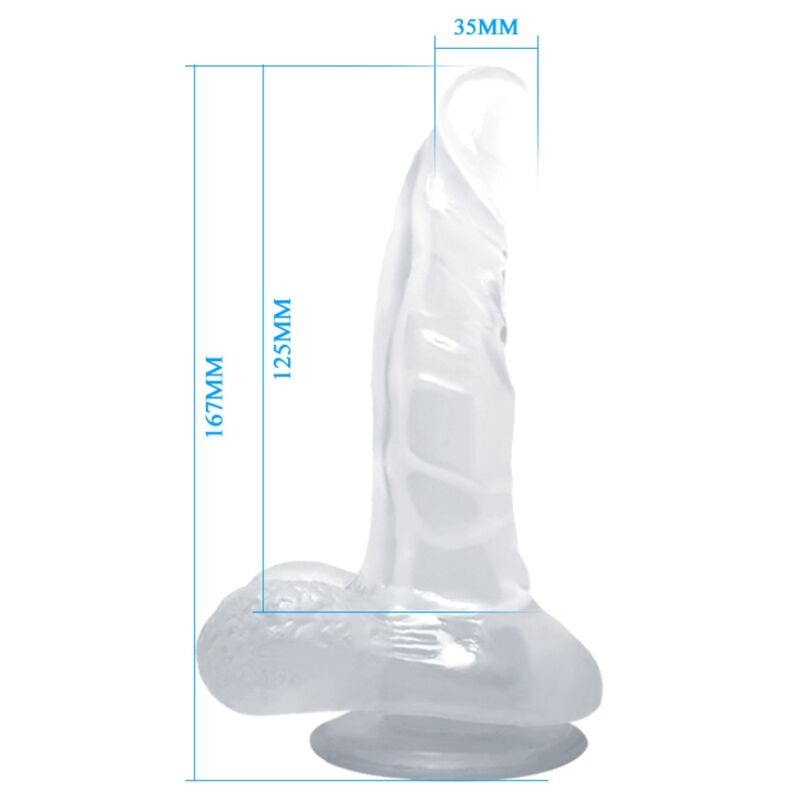 BAILE - REALISTISCHE DILDO MET ZUIGNAP EN TEELBALLEN 16,7 CM TRANSPARANT