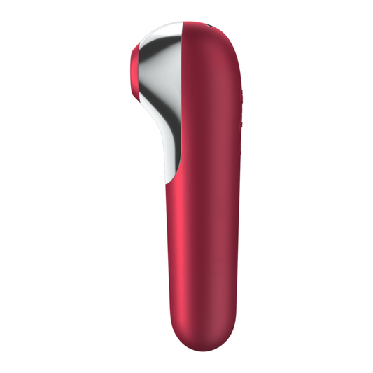 SATISFYER - DUBBELE LIEFDESVIBRATOR EN ZUIGNAP MET GEKRACHTE LUCHT ROOD