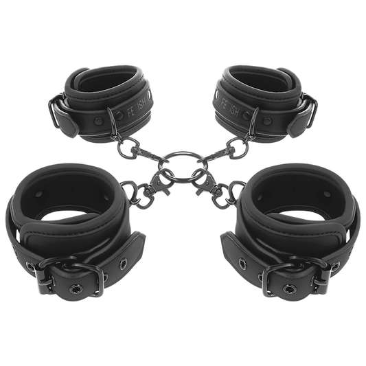 FETISH SLAAF - SET HAND- EN ENKELBOEIEN MET NEOPREEN VOERING