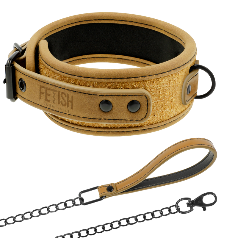 FETISJ SUBMISSIEF OORSPRONG - NEOPREEN GEVOERDE HALSBAND MET KETTING
