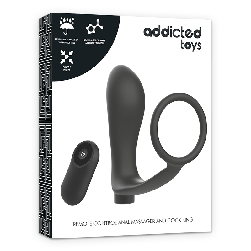 ADDICTED TOYS - PENISRING MET AFSTANDSBEDIENING ANALE PLUG ZWART OPLAADBAAR