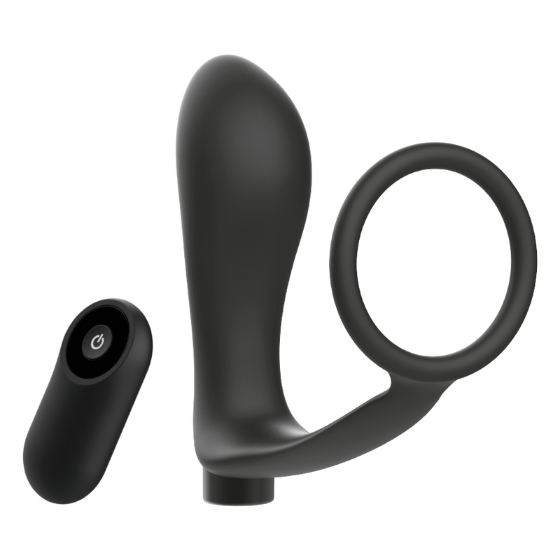 ADDICTED TOYS - PENISRING MET AFSTANDSBEDIENING ANALE PLUG ZWART OPLAADBAAR