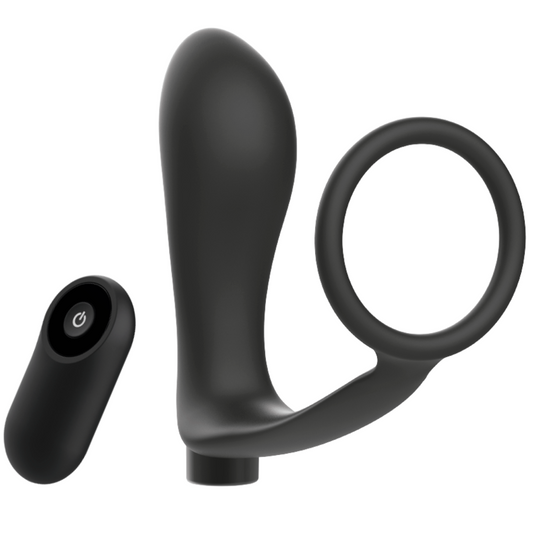 ADDICTED TOYS - PENISRING MET AFSTANDSBEDIENING ANALE PLUG ZWART OPLAADBAAR