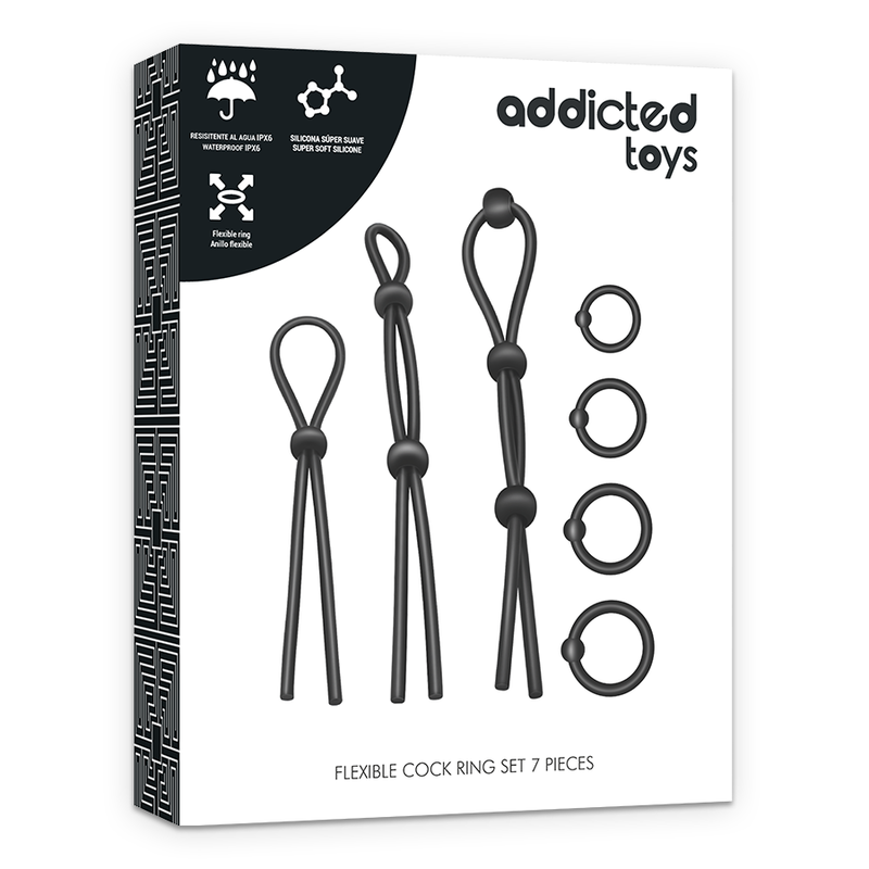 ADDICTED TOYS - FLEXIBELE SILICONEN PIEMELRING SET 7 DELEN
